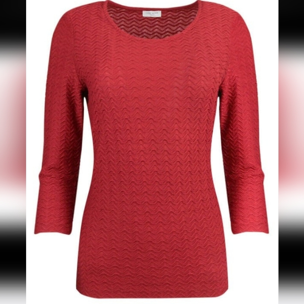 Gerry Weber XL‎ Wave 3/4 Sleeve Tee Shirt blouse top red wavy texture Career EUC